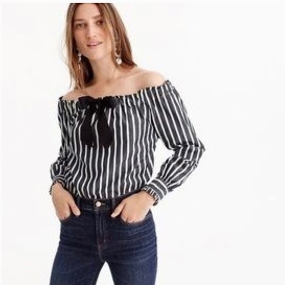 J. Crew off shoulder striped top with bow Size Small - Picture 1 of 7